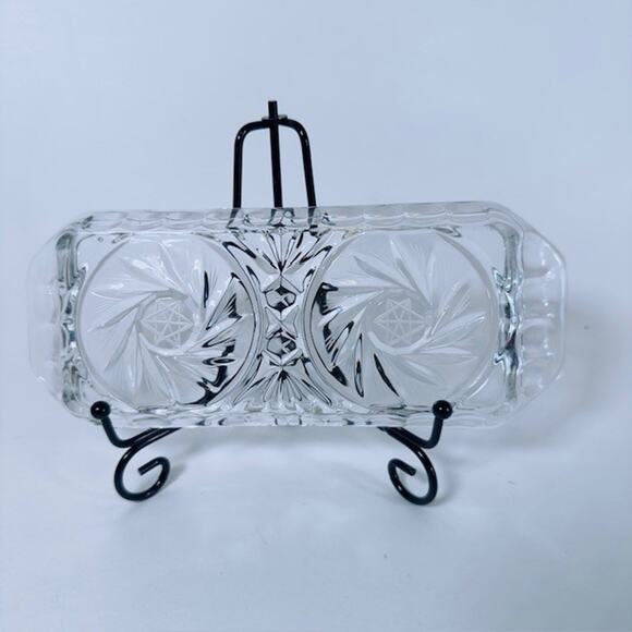 American Cut, Eleanor Butter Dish w/Handles Cut Pinwheel and Fan Blown Glass VTG - Picture 5 of 16